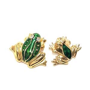 Vintage Frog Pins Lot Green Enamel Rhinestone Animal Brooch Lot